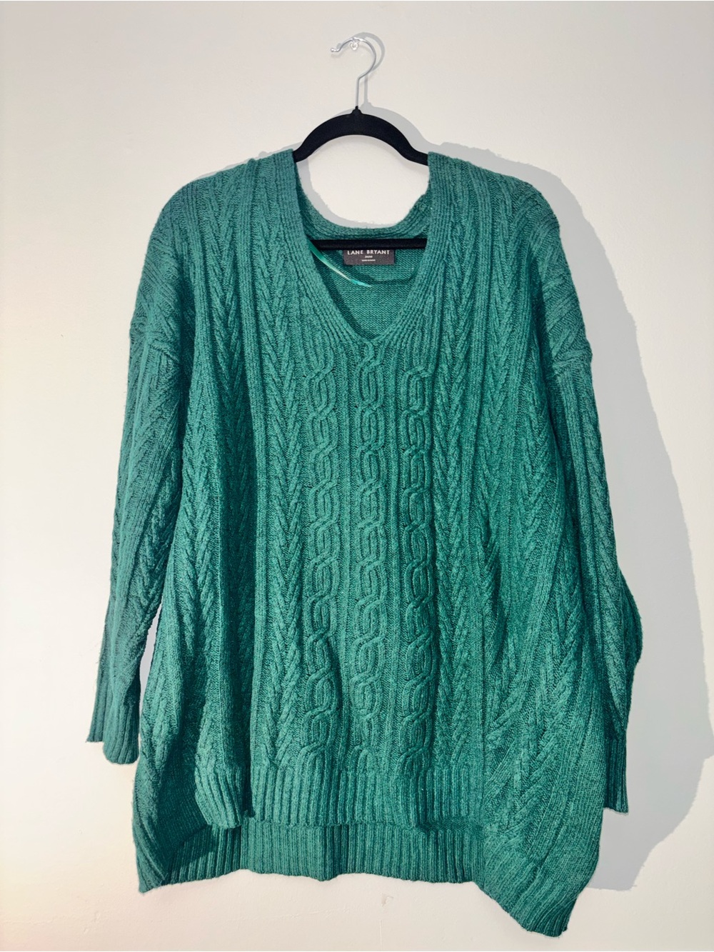 Lane Bryant Emerald Cable-Knit V-Neck Sweater